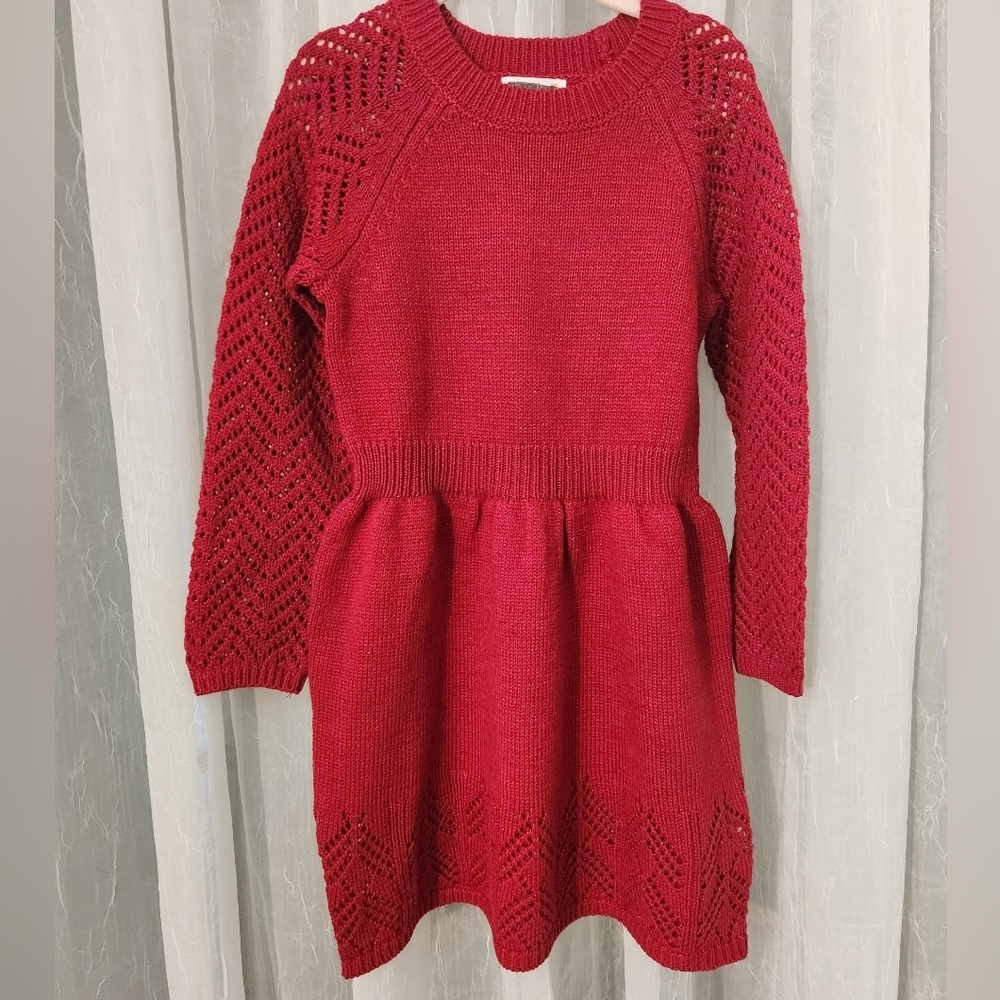 Cat & Jack Elegant Red Knit Girl's Dress w/Red Sparkles, Size 4/5, NWOT